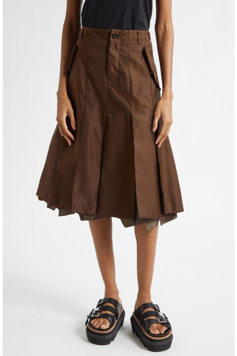 Nylon Twill Skirt, Main, color, BROWN