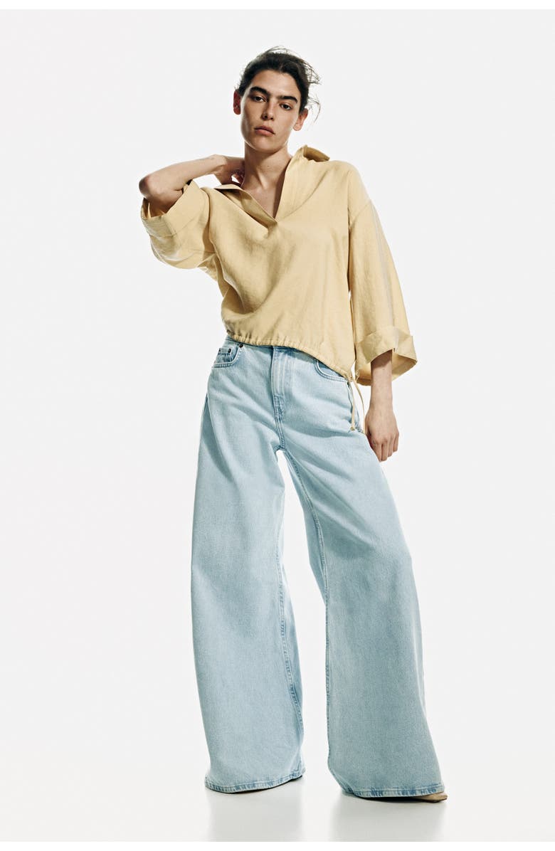H&M Super Wide High Waist Jeans, Alternate, color, Light Denim Blue