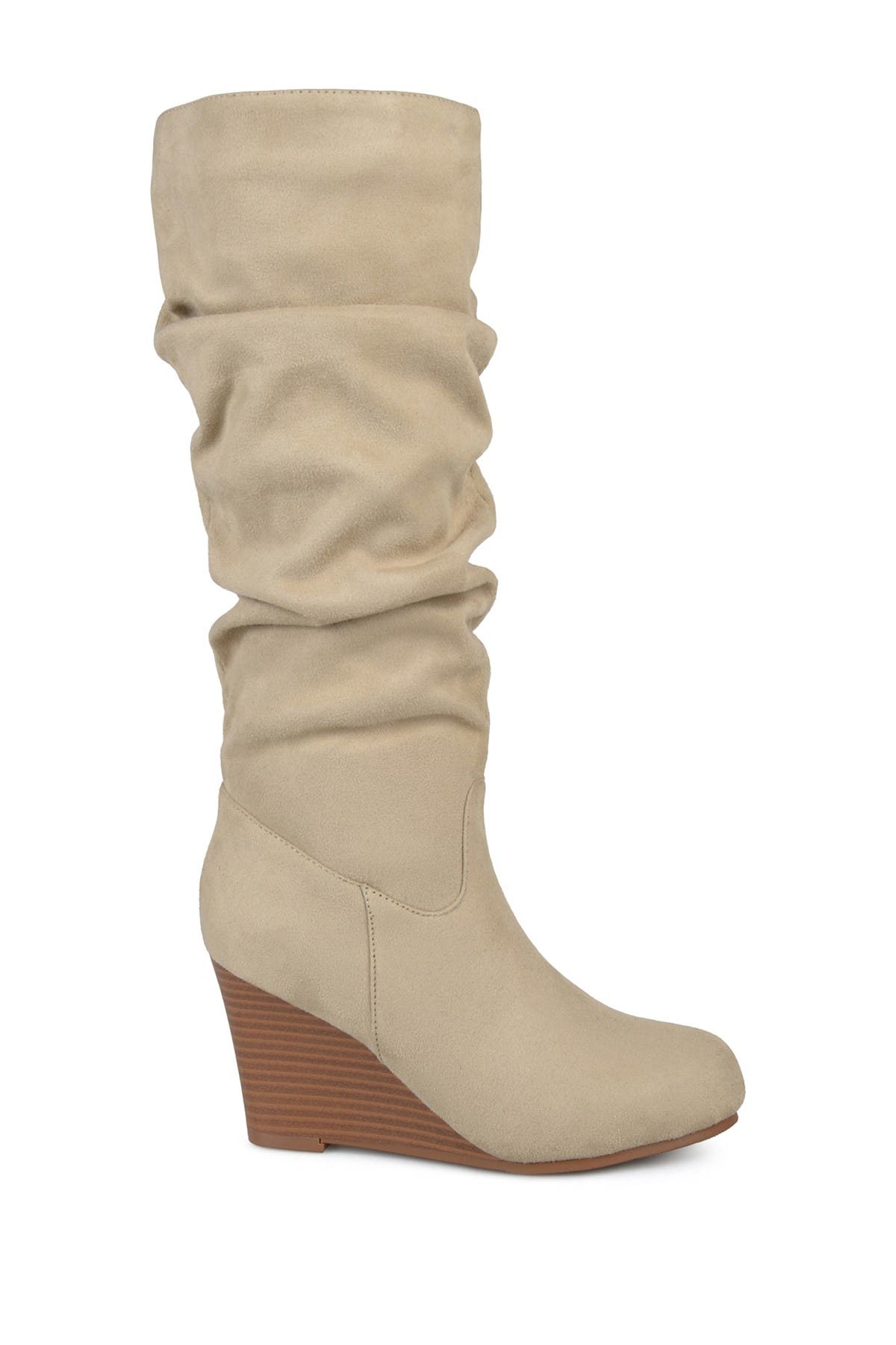Journee Collection Haze Wide Calf Wedge Boot, Alternate, color, Stone