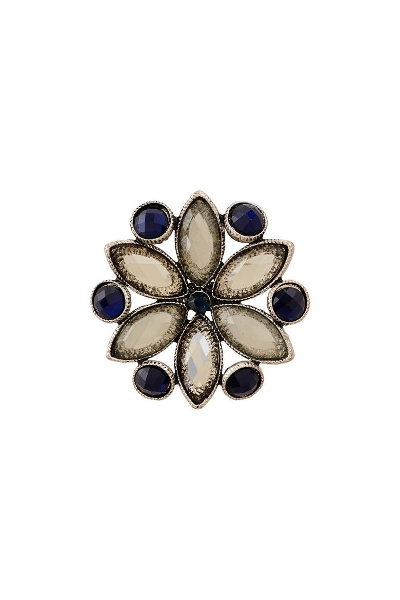 Crystal Flower Ring, Main, color, ANTIQUE SILVER