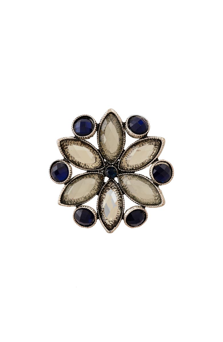 OLIVIA WELLES Crystal Flower Ring, Main, color, Antique Silver