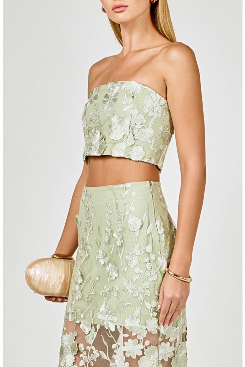 Floral Embroidered Strapless Crop Top, Alternate, color, SAGE