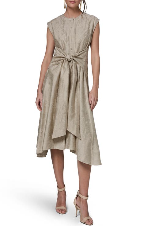 Embroidered Handkerchief Hem Midi Dress