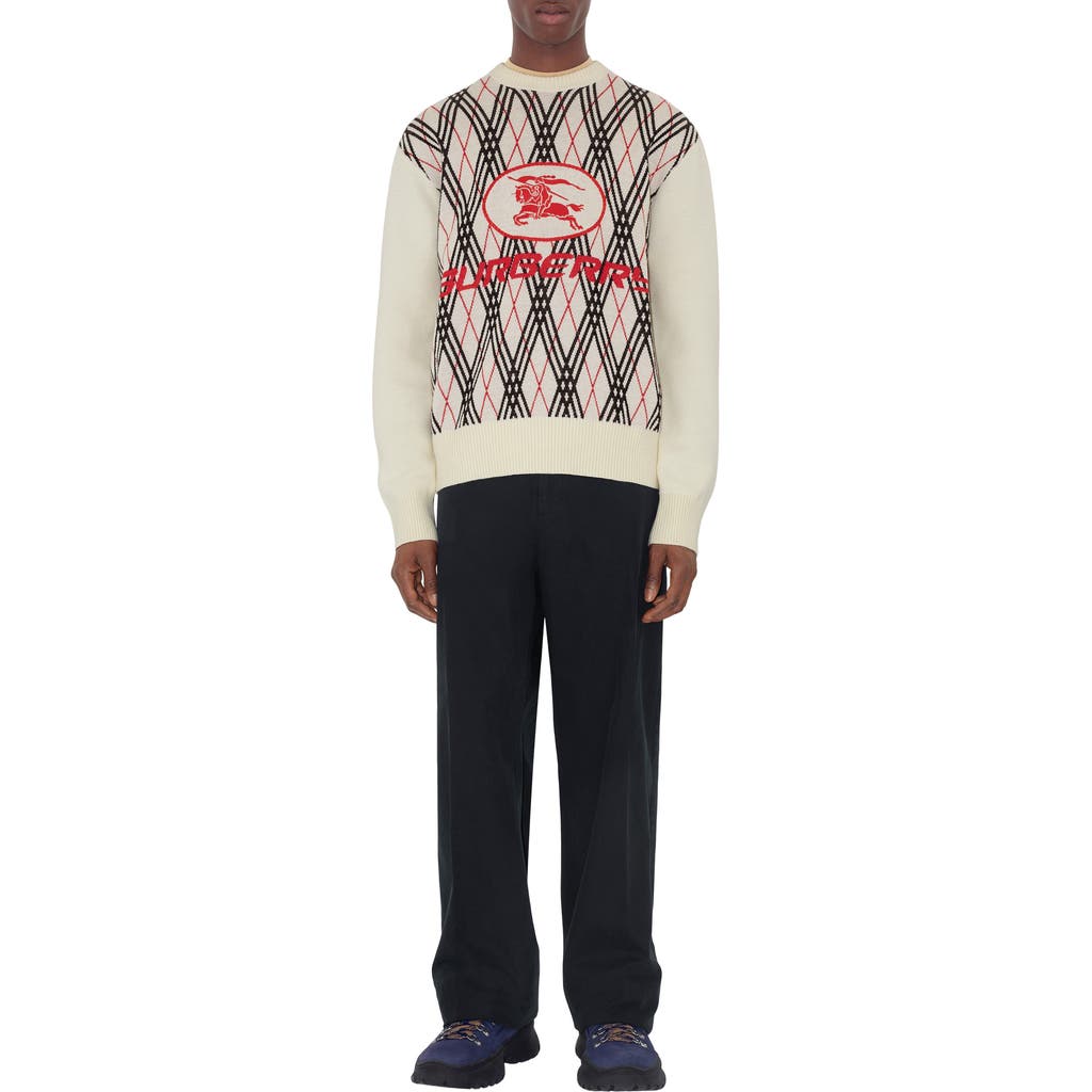 Burberry Argyle Pattern Crew Neck Sweater In White