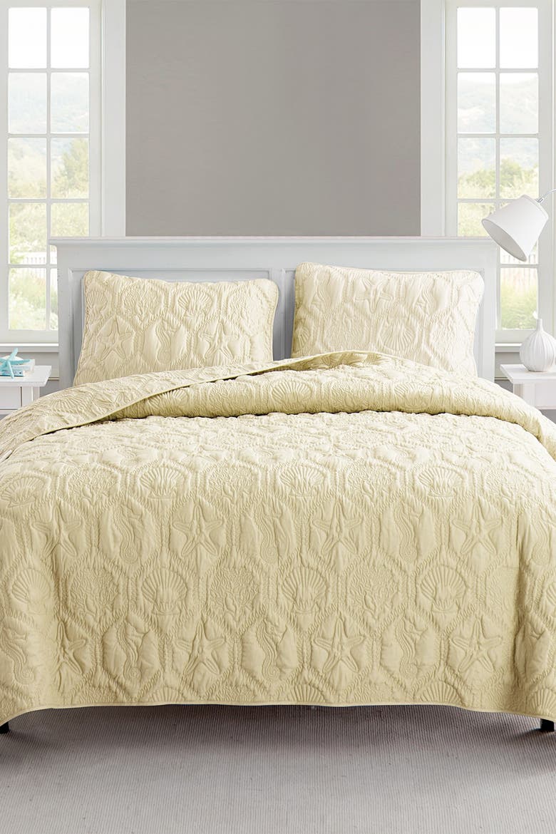 Shore Embossed Quilt Set - Queen, Main, color, TAN
