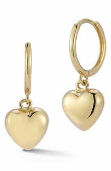 Ember Fine Jewelry 14K Yellow Gold Heart Drop Huggie Hoop Earrings