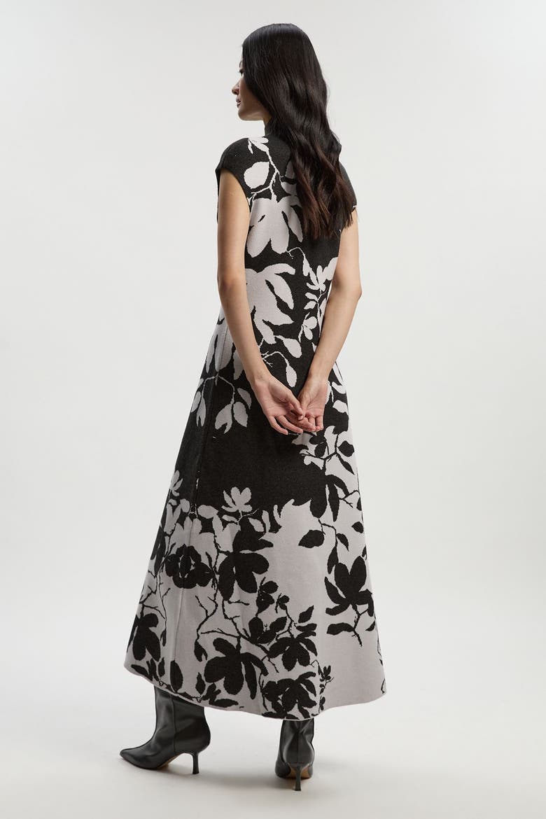 Jacquard Floral Knitted Maxi Dress, Alternate, color, Dark Grey