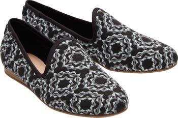 NEW Toms 10 Black Metallic Roses Darcy Flat Loafer Classic Boho shops Goth Comfort