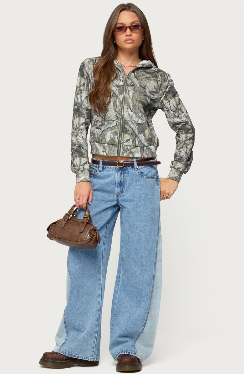 EDIKTED Tayler Camo Zip Hoodie, Alternate, color, Olive