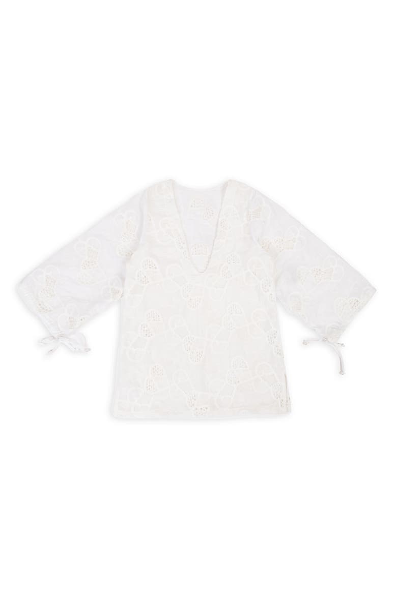 Heart Eyelet Short Kaftan, Alternate, color, WHITE
