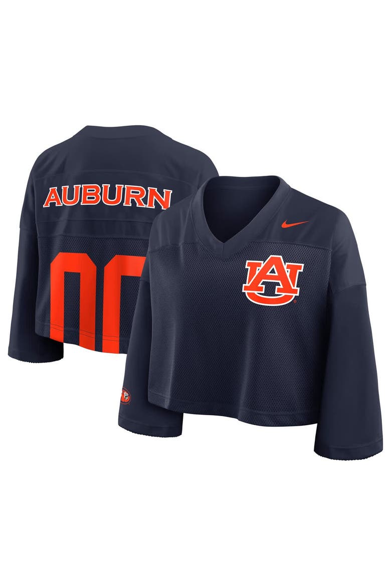 Women's Nike Navy Auburn Tigers Cropped Mesh Fashion Jersey, Main, color, Navy