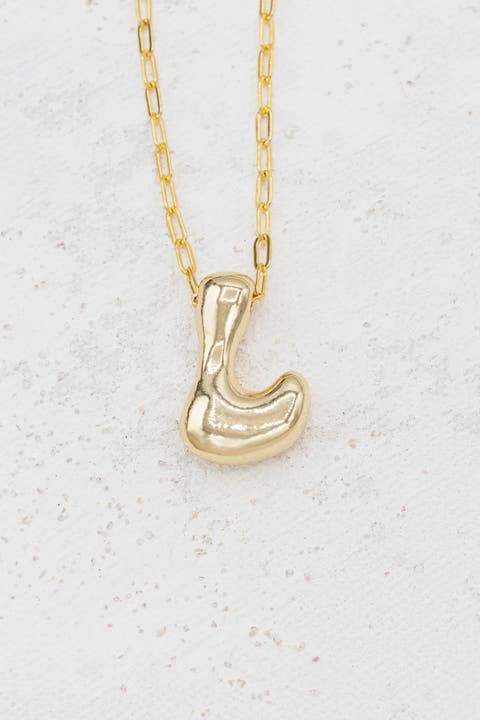 Small Paperclip Necklace with Gold Letter Charm