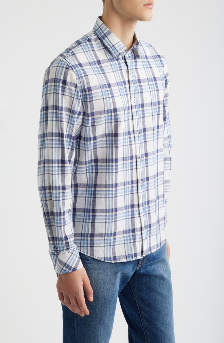 James Campbell Plaji Regular Fit Plaid Cotton & Linen Button-Up Shirt, Alternate, color, Blue