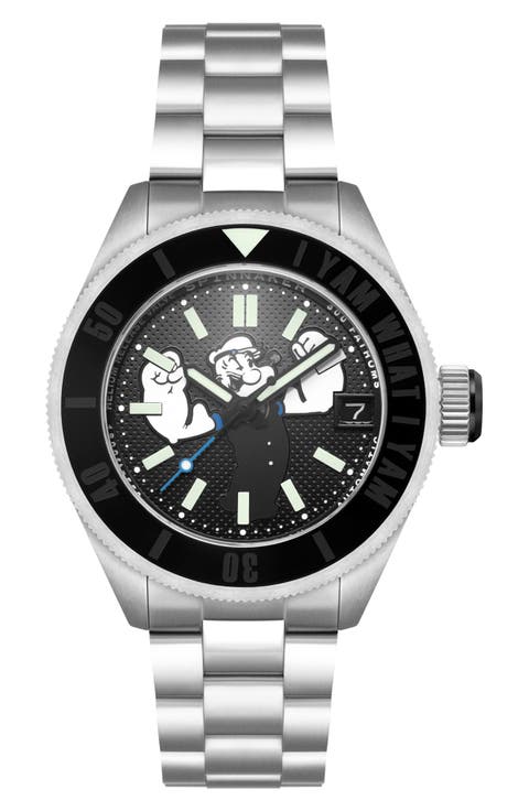x Popeye Forearm Fury Piccard Automatic Bracelet Watch, 45mm