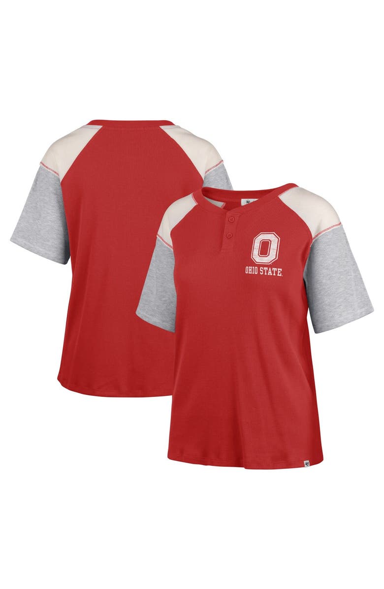 '47 Women's '47 Scarlet Ohio State Buckeyes Underline Harvey Colorblock Raglan Henley T-Shirt, Main, color, 