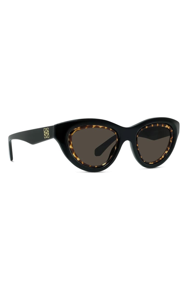 Loewe Anagram 53mm Cat Eye Sunglasses, Alternate, color, Shiny Black / Brown