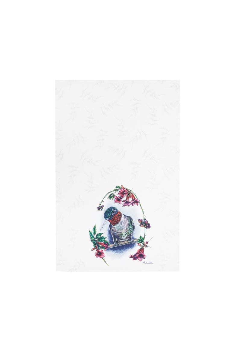 Botanical Hummingbird Printed Kitchen Towel, Main, color, Blue
