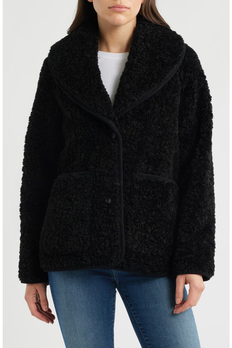 Cozy Patch Pocket Faux Shearling Jacket, Alternate, color, BLACK
