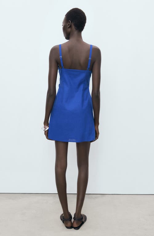 Mango Short Draped Linen Dress Vibrant Blue In Blue