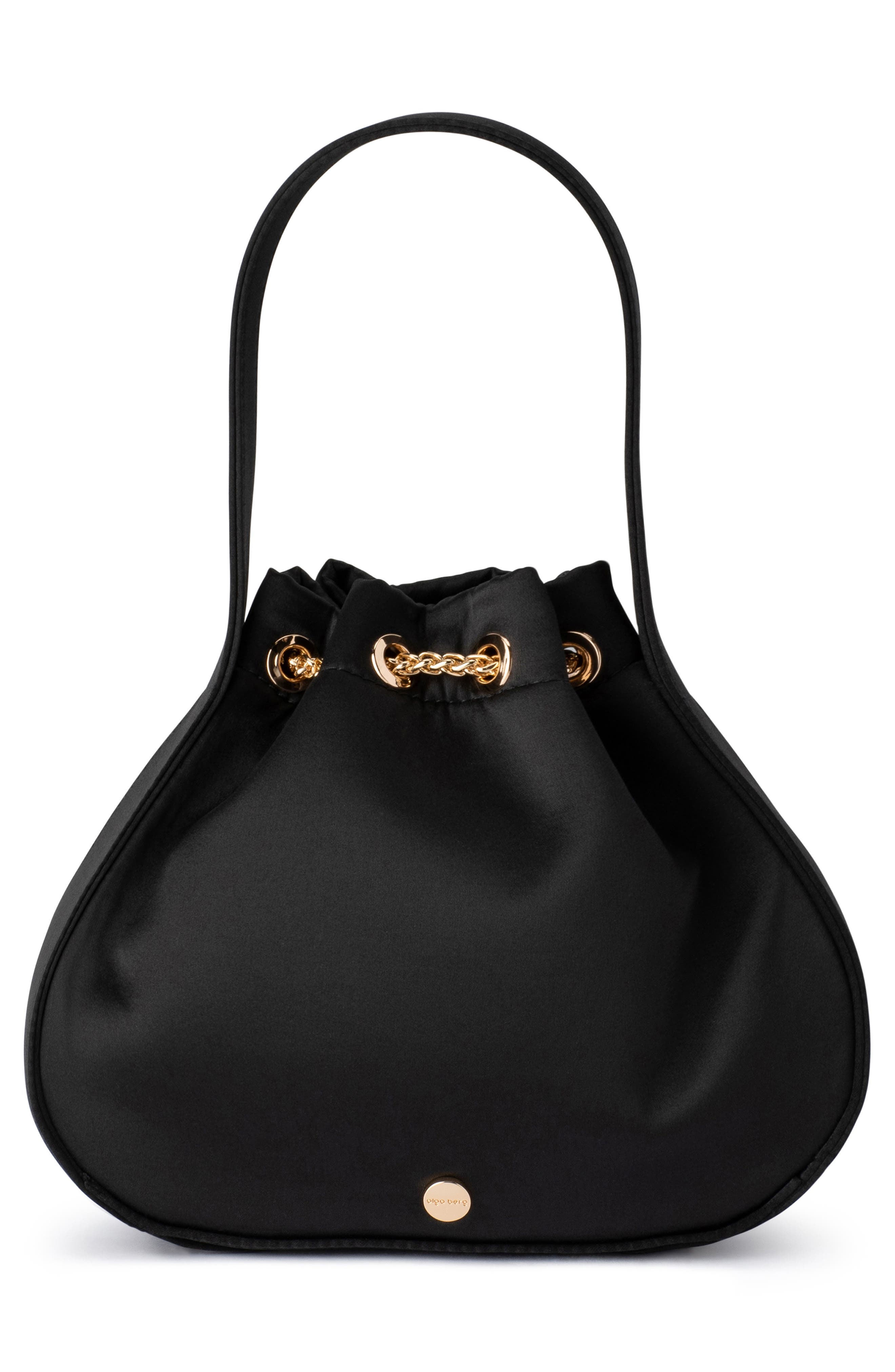 Olga Berg Miki Satin Drawstring Clutch, Alternate, color, Black