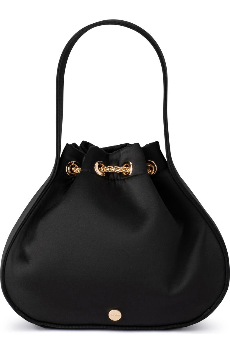 Olga Berg Miki Satin Drawstring Clutch, Alternate, color, Black