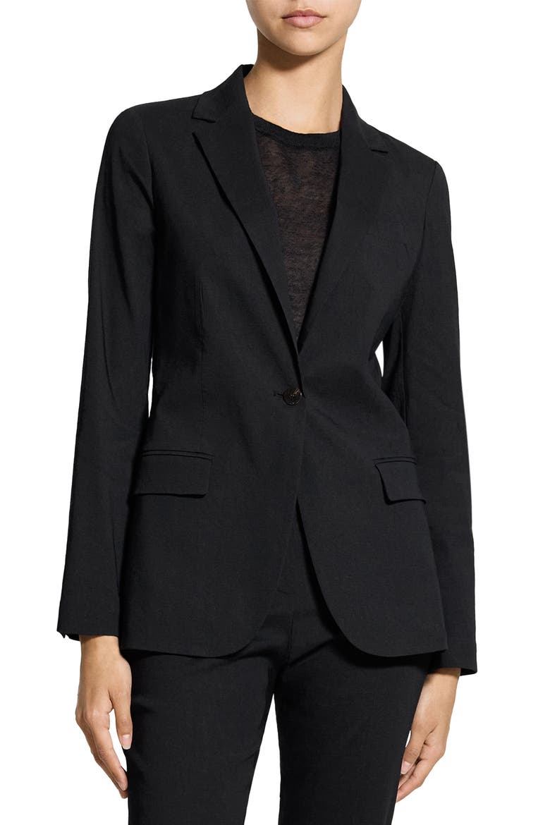 Linen Blend Staple Blazer, Main, color, BLACK
