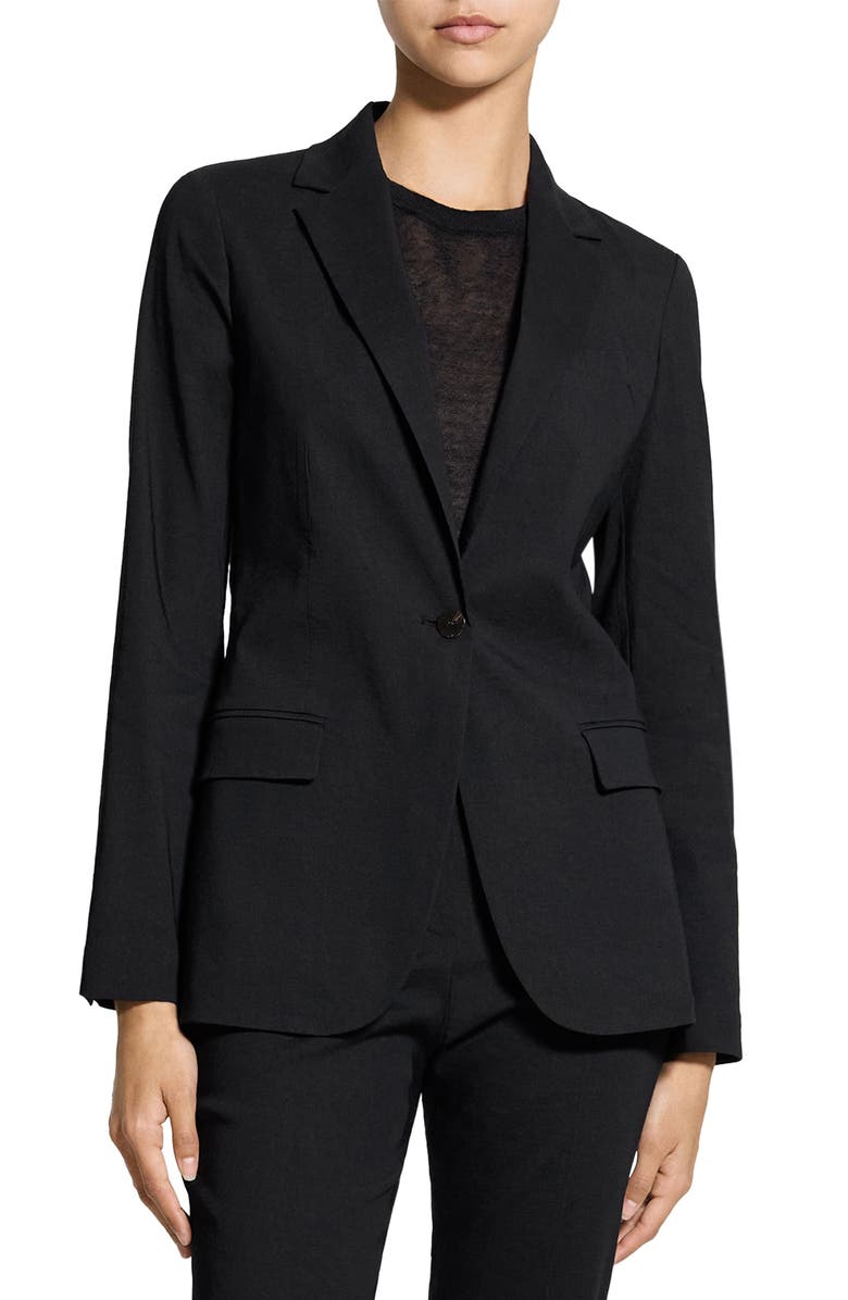 Theory Slim Fit Linen Blend Blazer, Main, color, Black