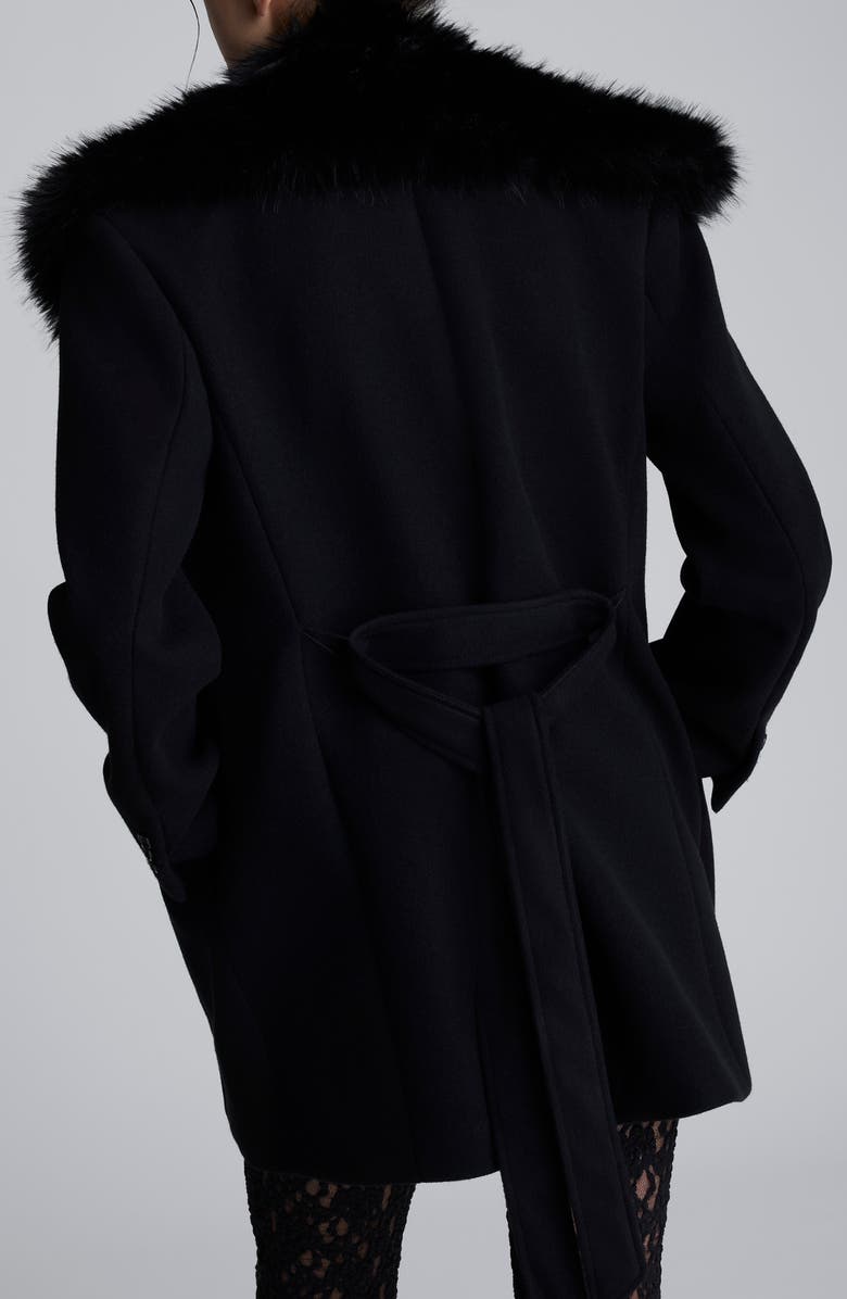 Kenneth Cole Belted Jacket with Faux Fur Collar, Alternate, color, Black