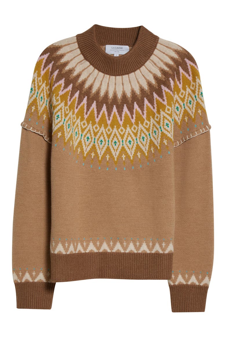 Fair Isle Merino Wool Mock Neck Sweater, Alternate, color, TAN MULTI
