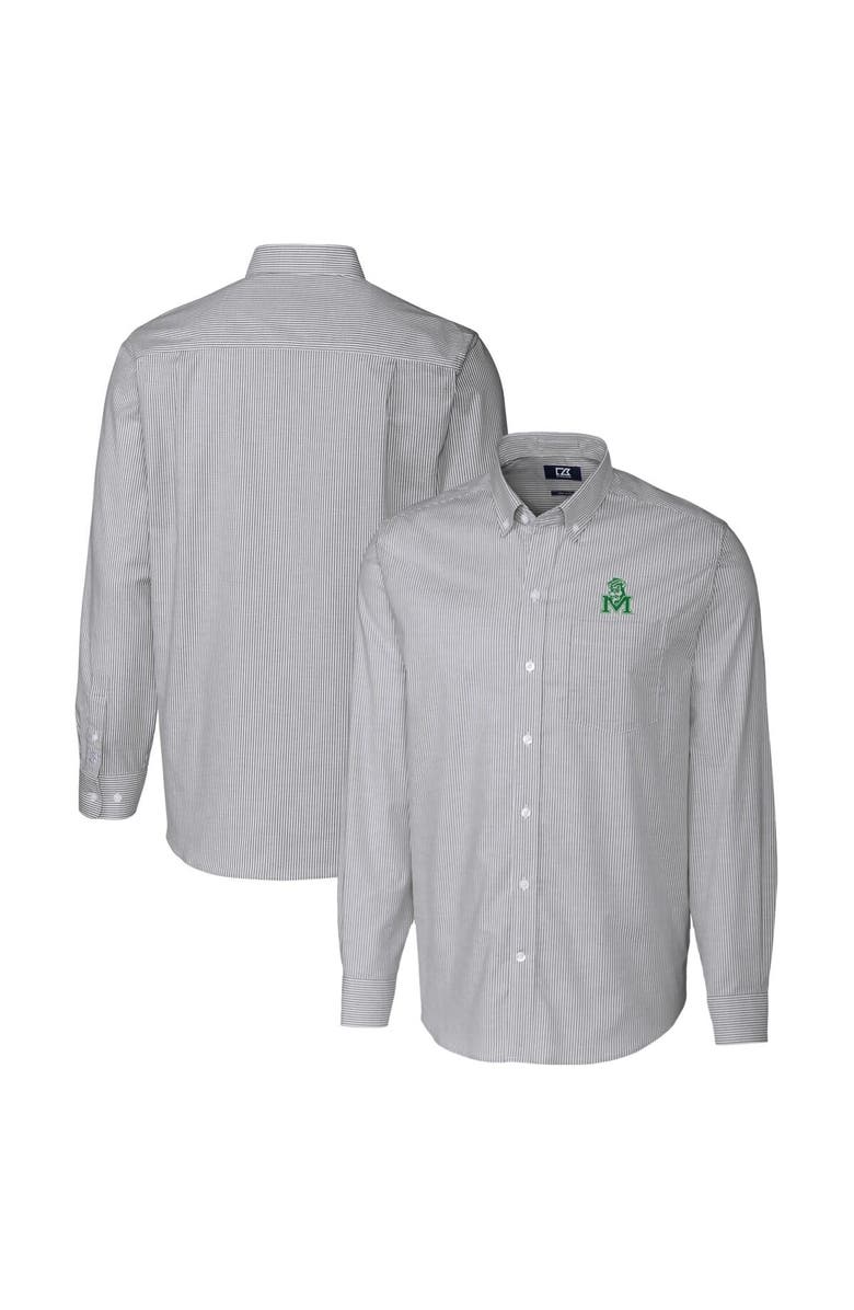 Cutter & Buck Men's Cutter & Buck Charcoal Marshall Thundering Herd Vault Stretch Oxford Stripe Long Sleeve Button-Down Shirt, Main, color, 