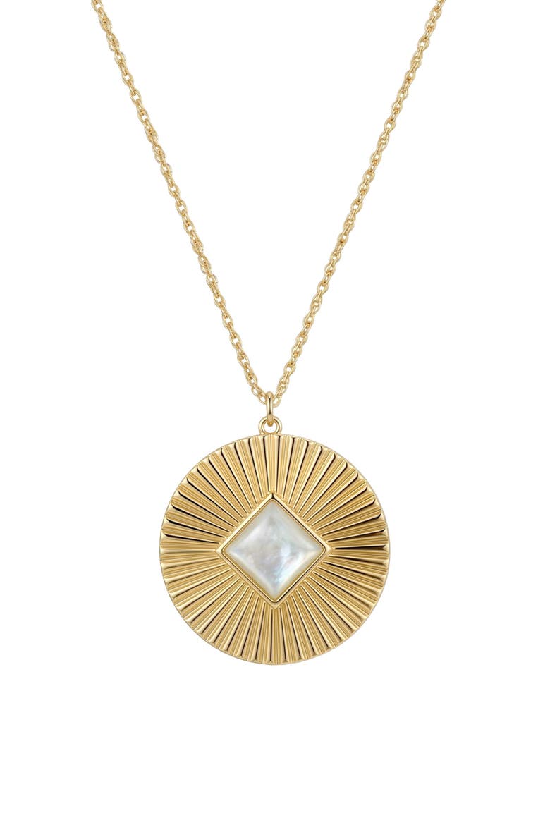 Mother of Pearl Medallion Pendant Necklace, Main, color, WHITE/ GOLD
