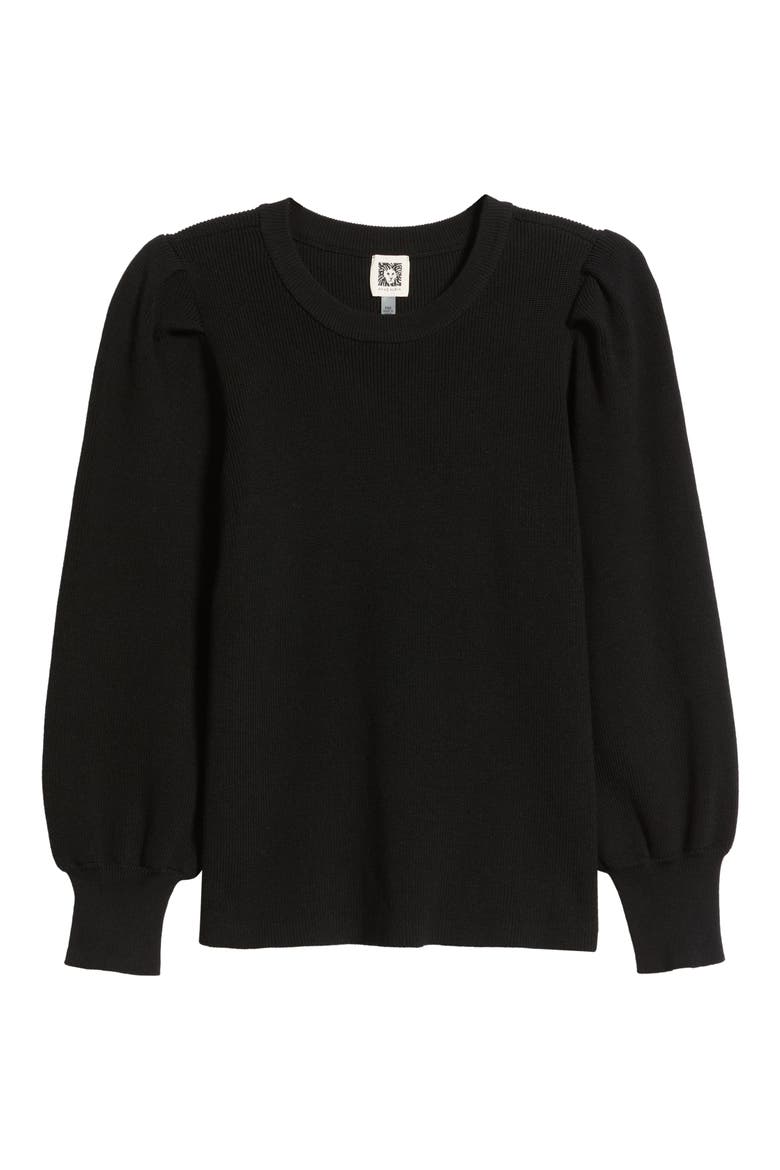 Puff Shoulder Sweater, Alternate, color, ANNE BLACK
