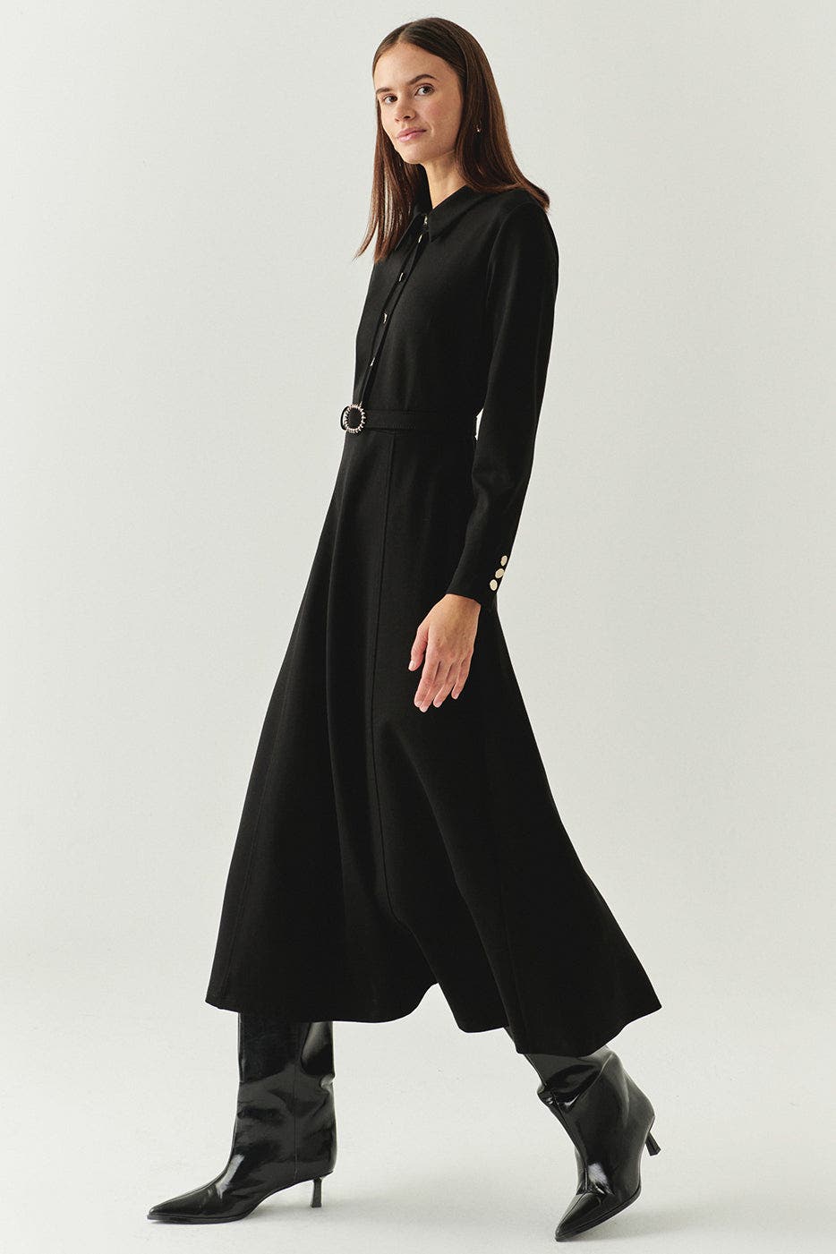 Georgina Shirt Collar Long Sleeve Knit Dress With Pockets - image 2