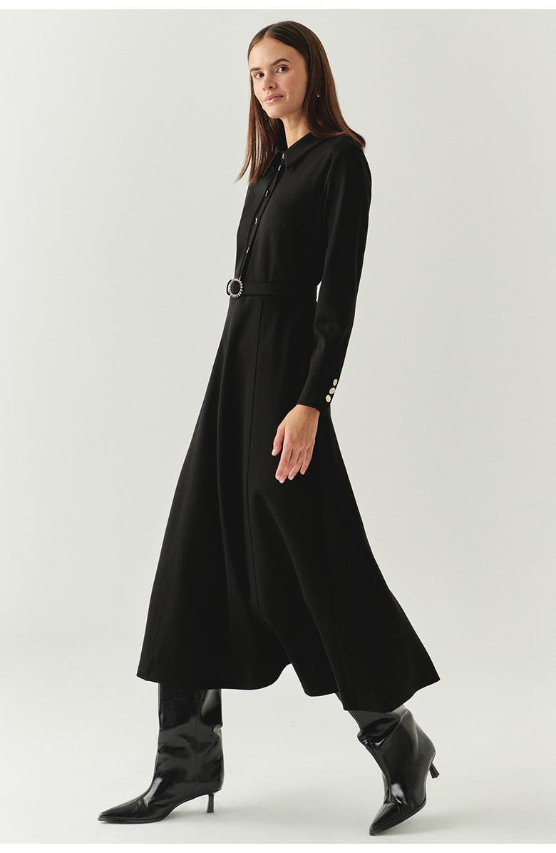 Exquise Georgina Shirt Collar Long Sleeve Knit Dress With Pockets, Alternate, color, Black