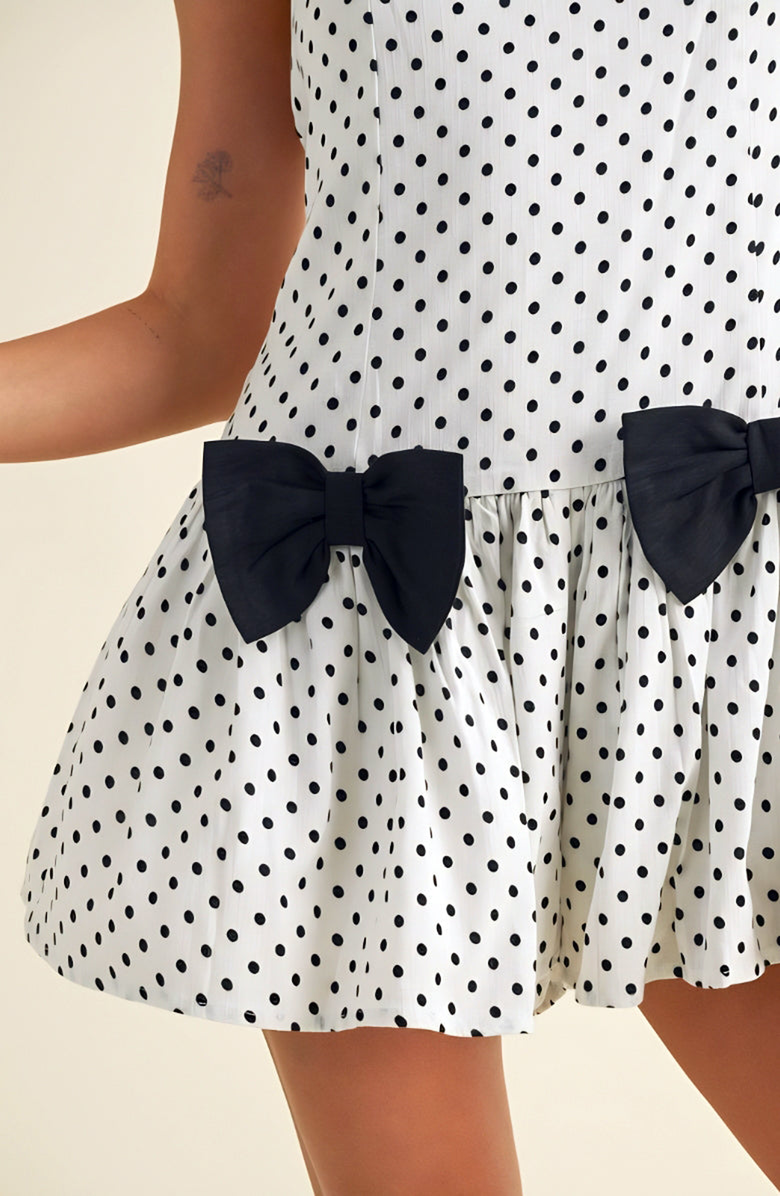 Knit and Lounge Polka Dot Halter Babydoll Mini Dress, Alternate, color, White With Black Polka Dots