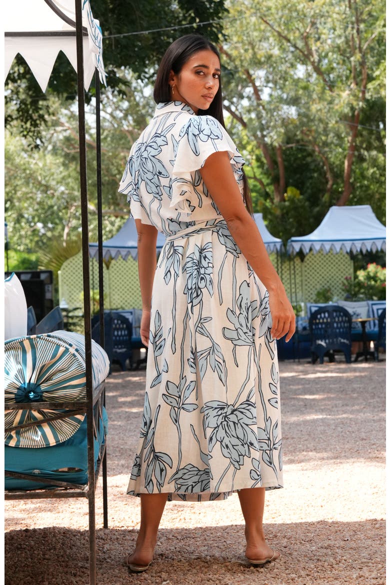 Marigold Tie Waist Midi Dress, Alternate, color, COASTAL BLOOM