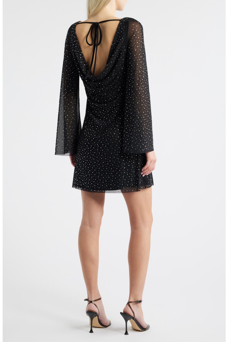 Embellished Bell Sleeve Mesh Minidress, Alternate, color, BLACK