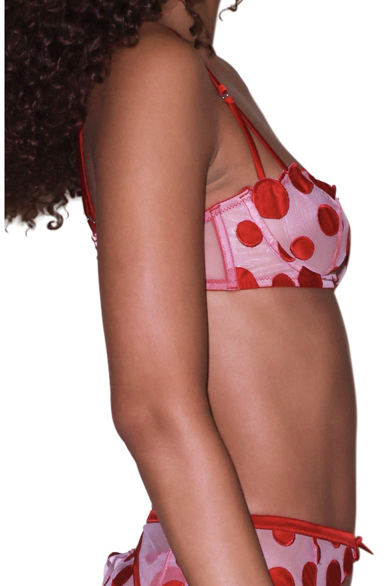 Polka Dot Embroidered Underwire Balconette Bra, Alternate, color, ROUGE