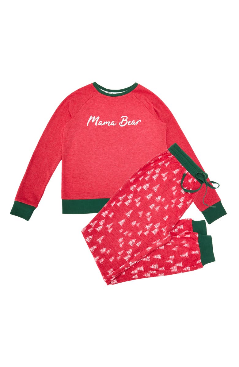 DEARFOAMS 2 Piece Mama Bear Holiday Pajama Set, Main, color, Red