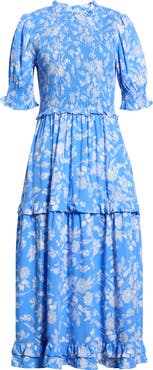 SUGARLIPS Odella Floral Analisa Smocked Midi Dress