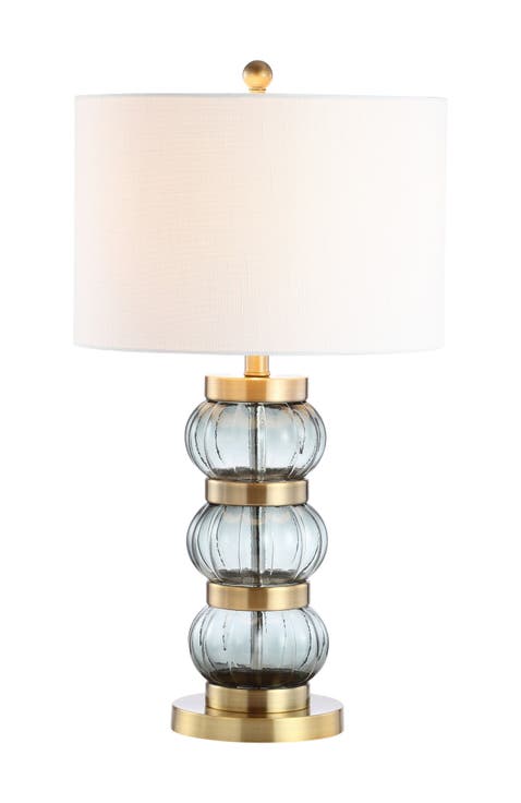 Linna 27.5" Glass/Metal Table Lamp, Smoked Gray/Brass Gold