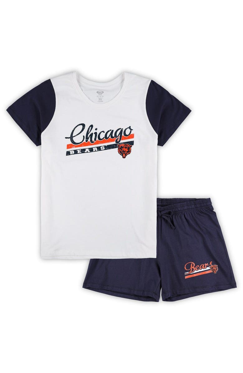 CONCEPTS SPORT Women's Concepts Sport White/Navy Chicago Bears Plus Size Downfield T-Shirt & Shorts Sleep Set, Main, color, 