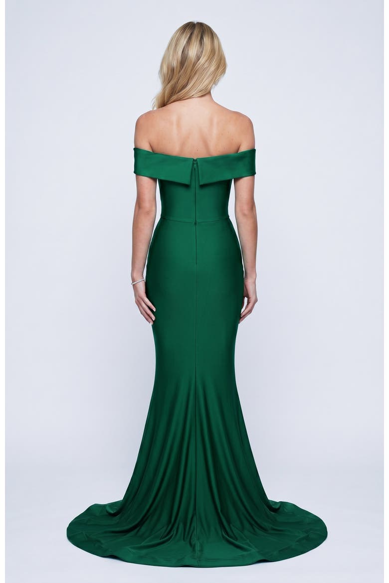 Off The Shoulder Sculpted Mermaid Evening Gown, Alternate, color, Forest Green