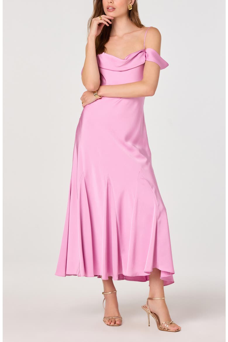 Araxie Cold Shoulder Satin Midi Dress, Main, color, PINK