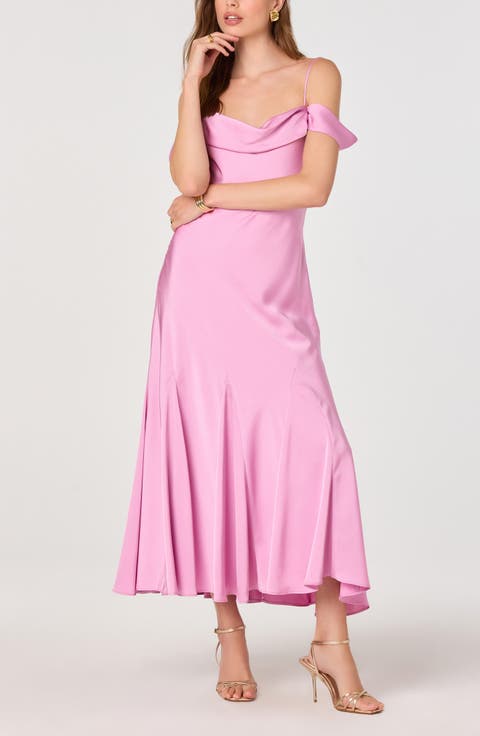 Araxie Cold Shoulder Satin Midi Dress