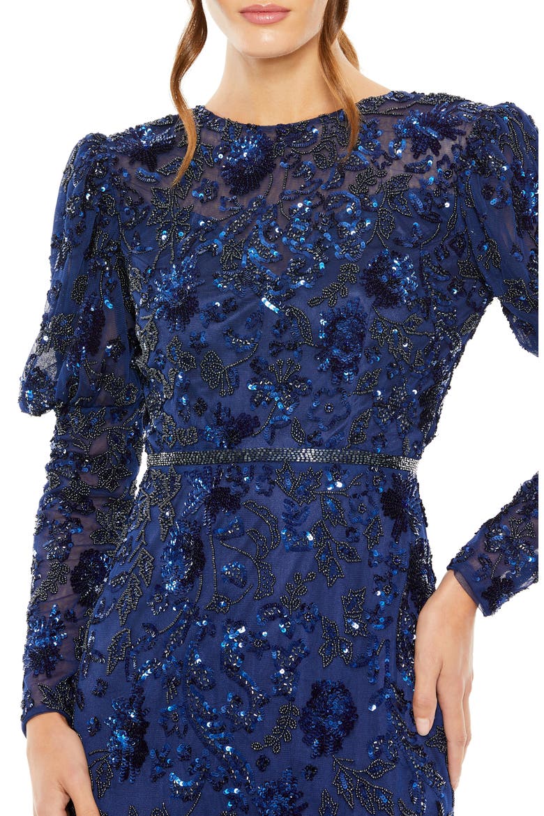 Beaded Floral Long Sleeve Sheath Cocktail Dress, Alternate, color, MIDNIGHT