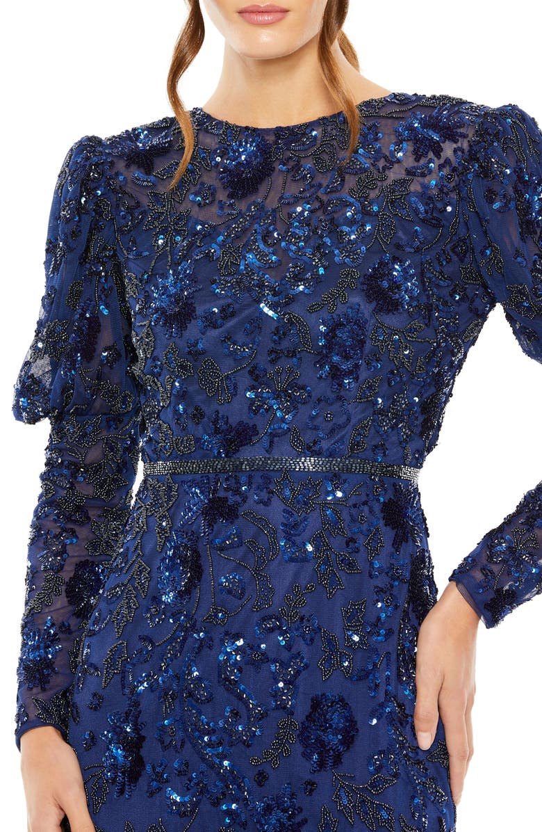 Mac Duggal Beaded Floral Long Sleeve Sheath Cocktail Dress, Alternate, color,