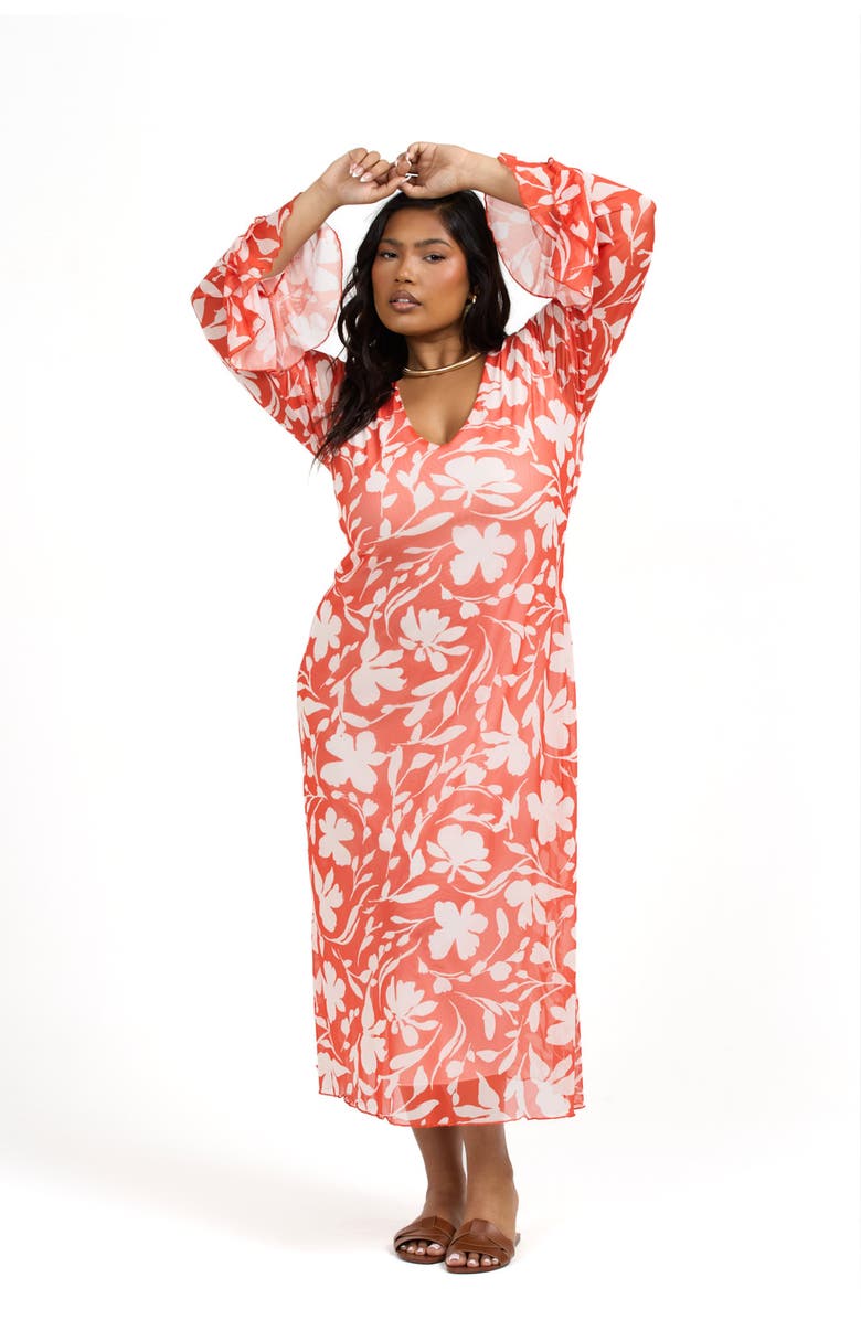 FASHION-SZN CURVE Floral Mesh Midi Dress, Alternate, color, 