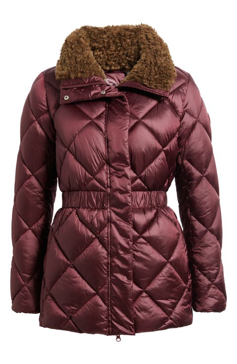 Mandoline Water Resistant Diamond Quilted Puffer Jacket with Faux Shearling Lining