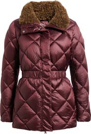 Save The Duck Mandoline Water Resistant Diamond Quilted Puffer Jacket with Faux Shearling Lining